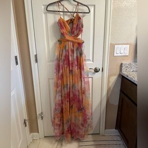 Maniju | watercolor cutout maxi dress